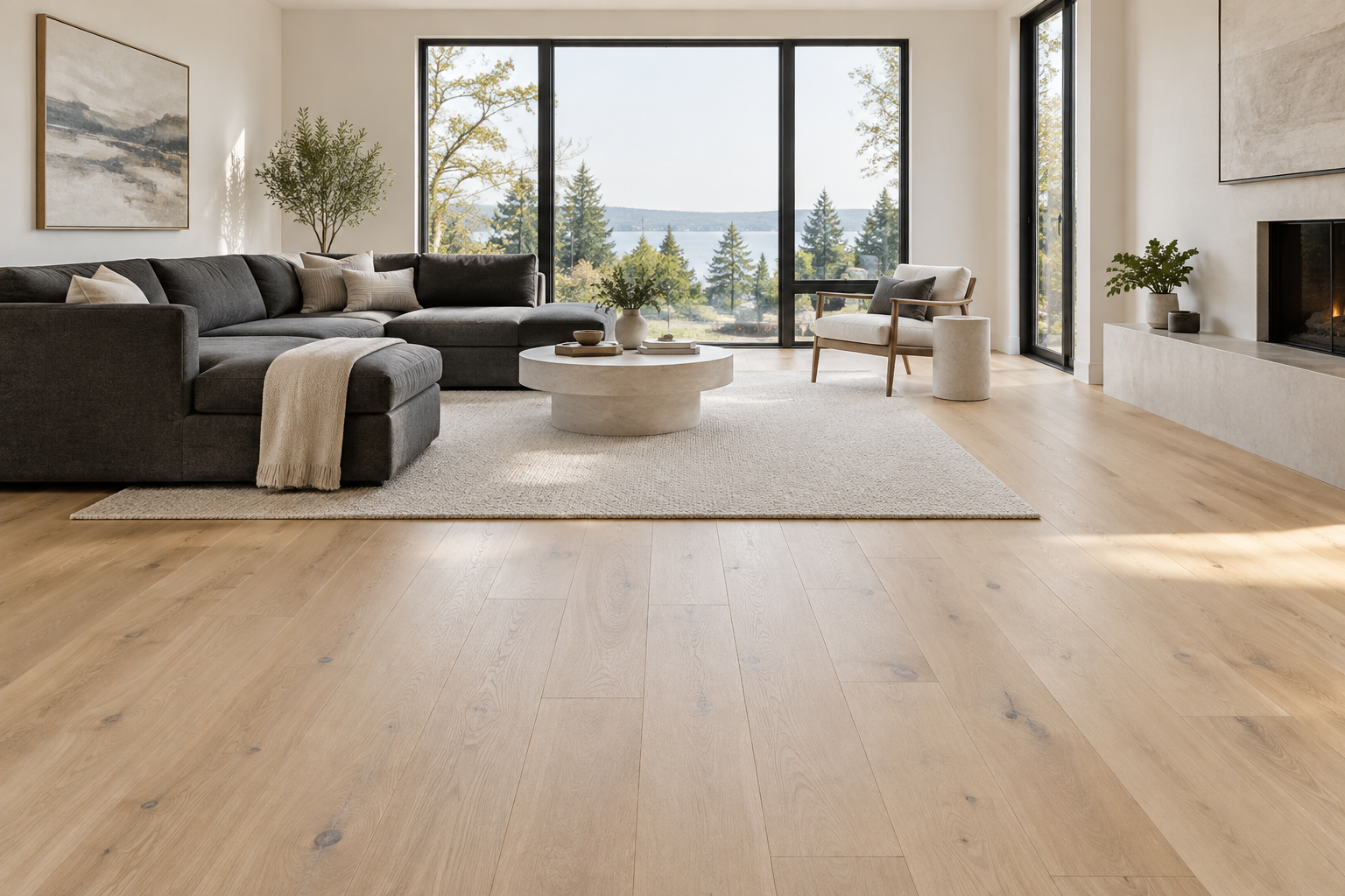 Sample living room with natural oak flooring